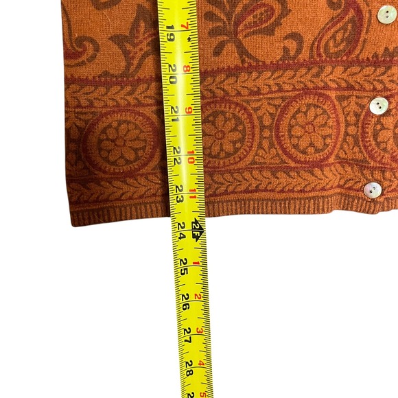 Carole Little Orange Paisley Floral Cardigan Sweater Size L Wool Angora Classic - Picture 9 of 10